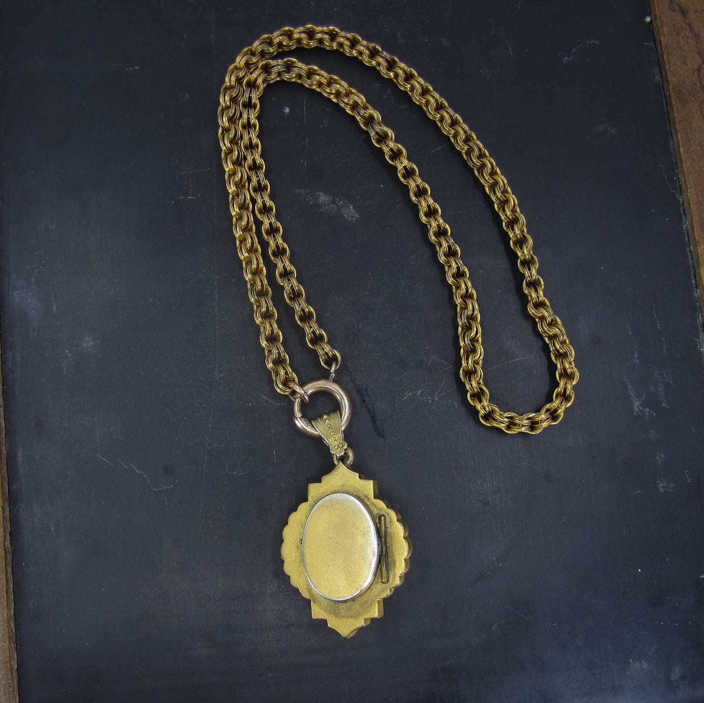 SOLD-Victorian Etruscan Revival Locket and Chain Gold-Filled c. 1880