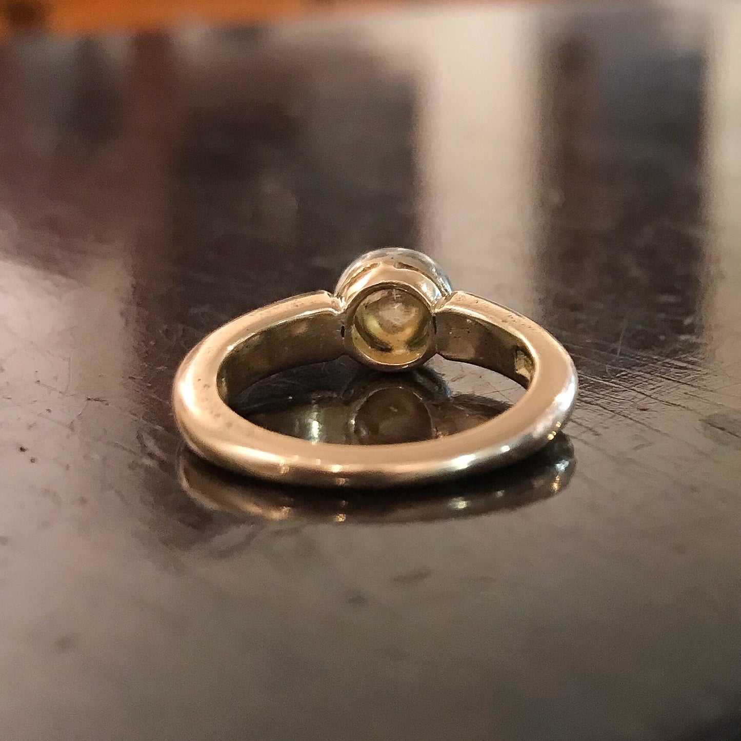 SOLD--Antique Bezel Set Rose Cut Diamond Engagement Ring Silver/14k c. 1900