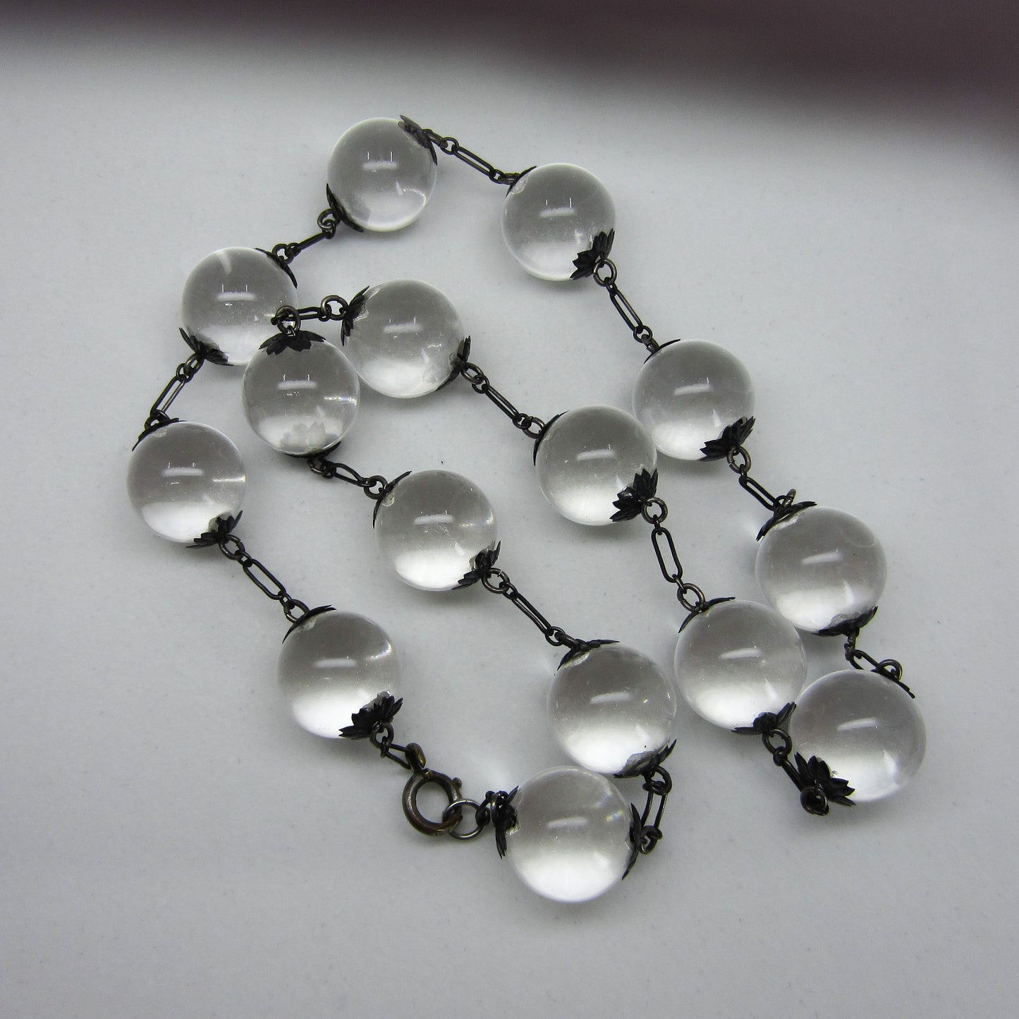 SOLD--Art Deco Pools of Light Rock Crystal Necklace Sterling c. 1930