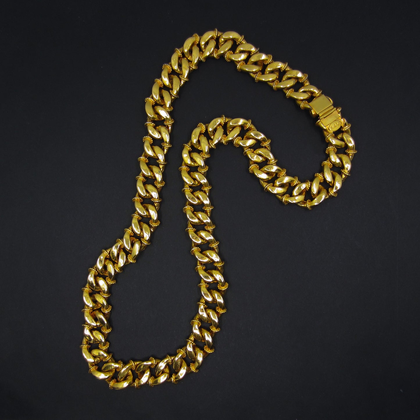 SOLD--Vintage Massive KJL Crystal Curb Link Chain Gold Plate c 1960’s