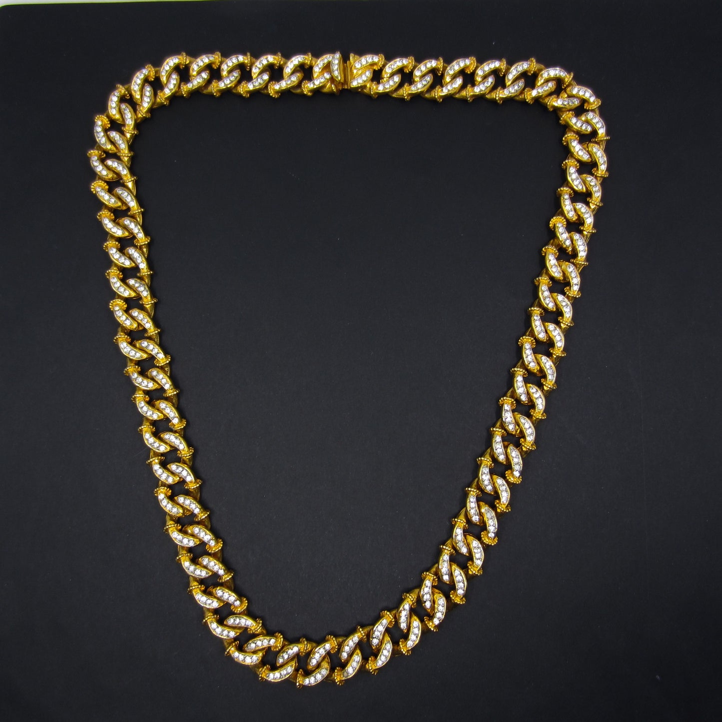 SOLD--Vintage Massive KJL Crystal Curb Link Chain Gold Plate c 1960’s