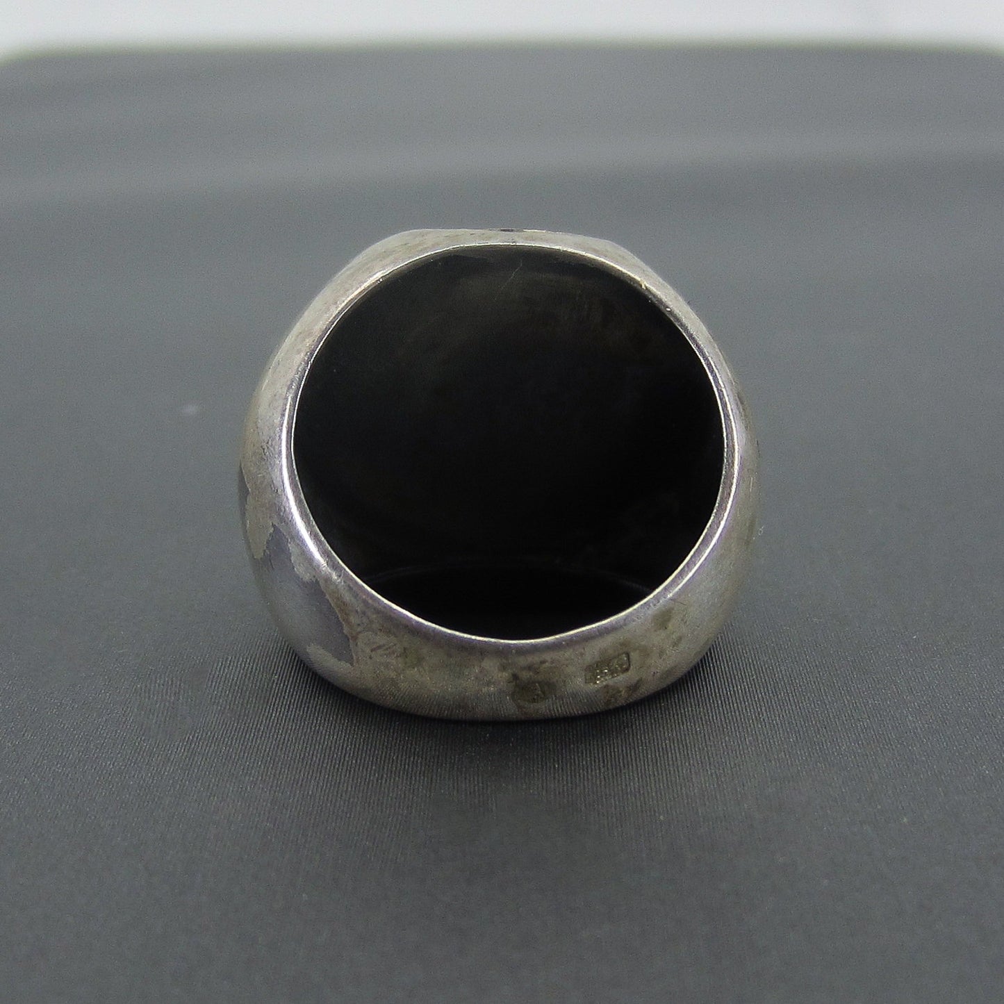 SOLD--Very Cool Post-Modern Hematite Dome Ring Sterling, Poland c. 1990