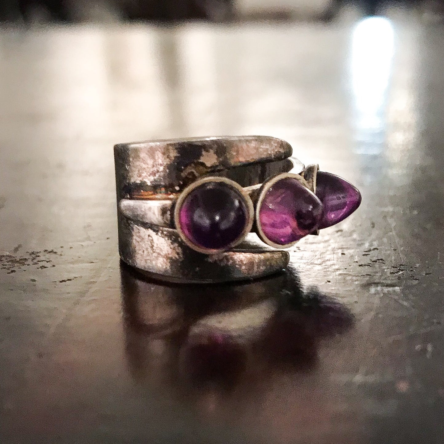 SOLD--Modernist David Andersen Amethyst Bullet Cabochon Ring Sterling, Norway c. 1969