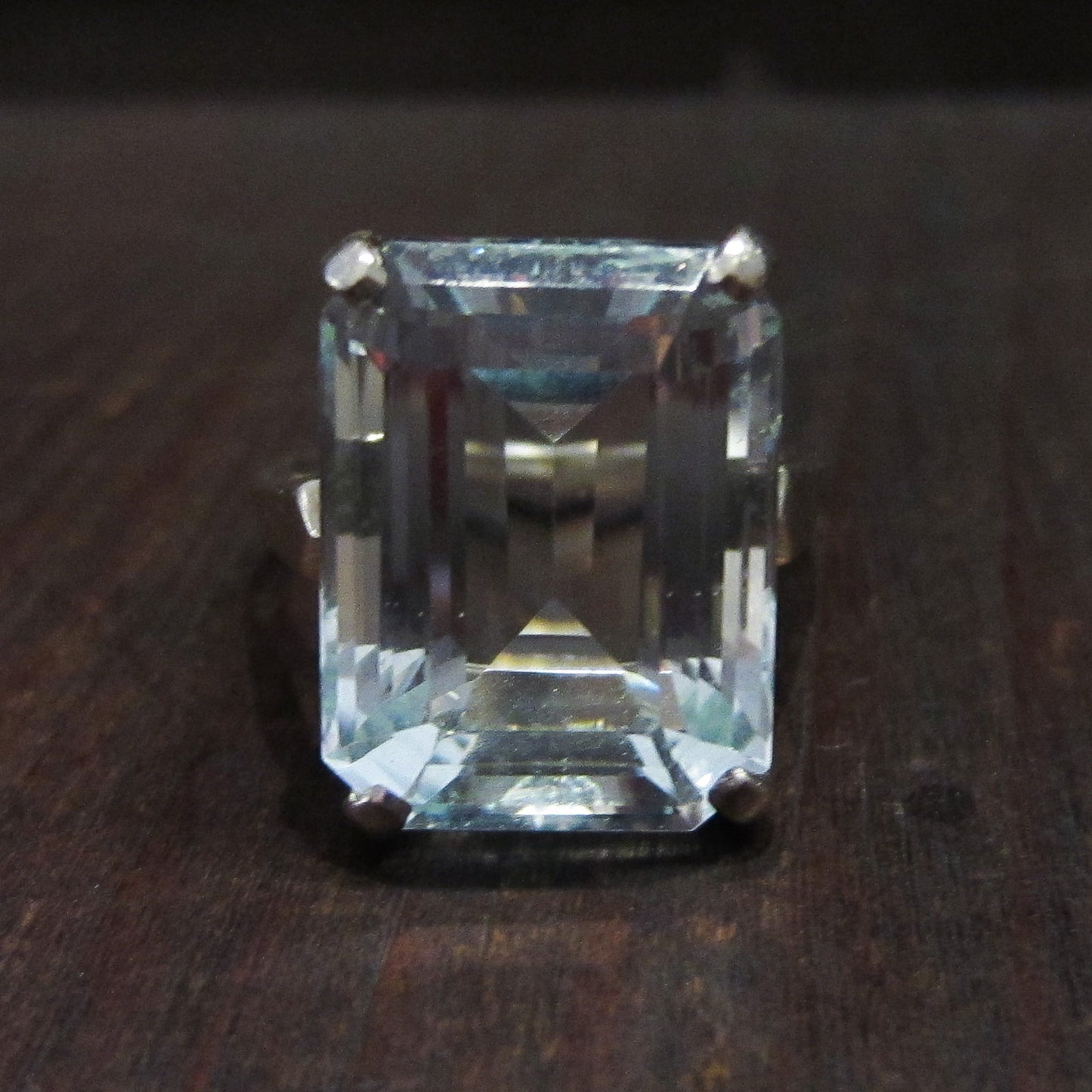 SOLD--Vintage Mid-Century Aquamarine 13ct Ring 14k c. 1950