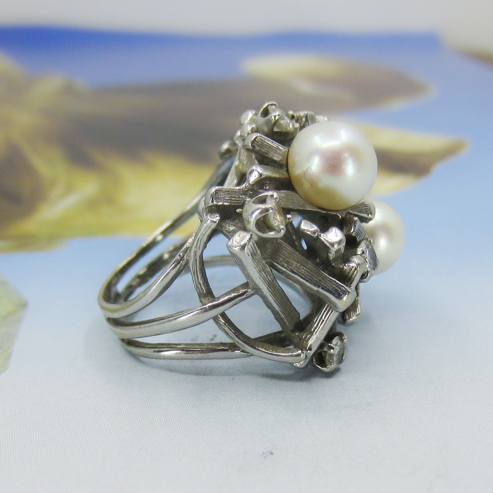 Vintage Gemcraft Brutalist orders Sterling Silver Baroque Pearl Ring