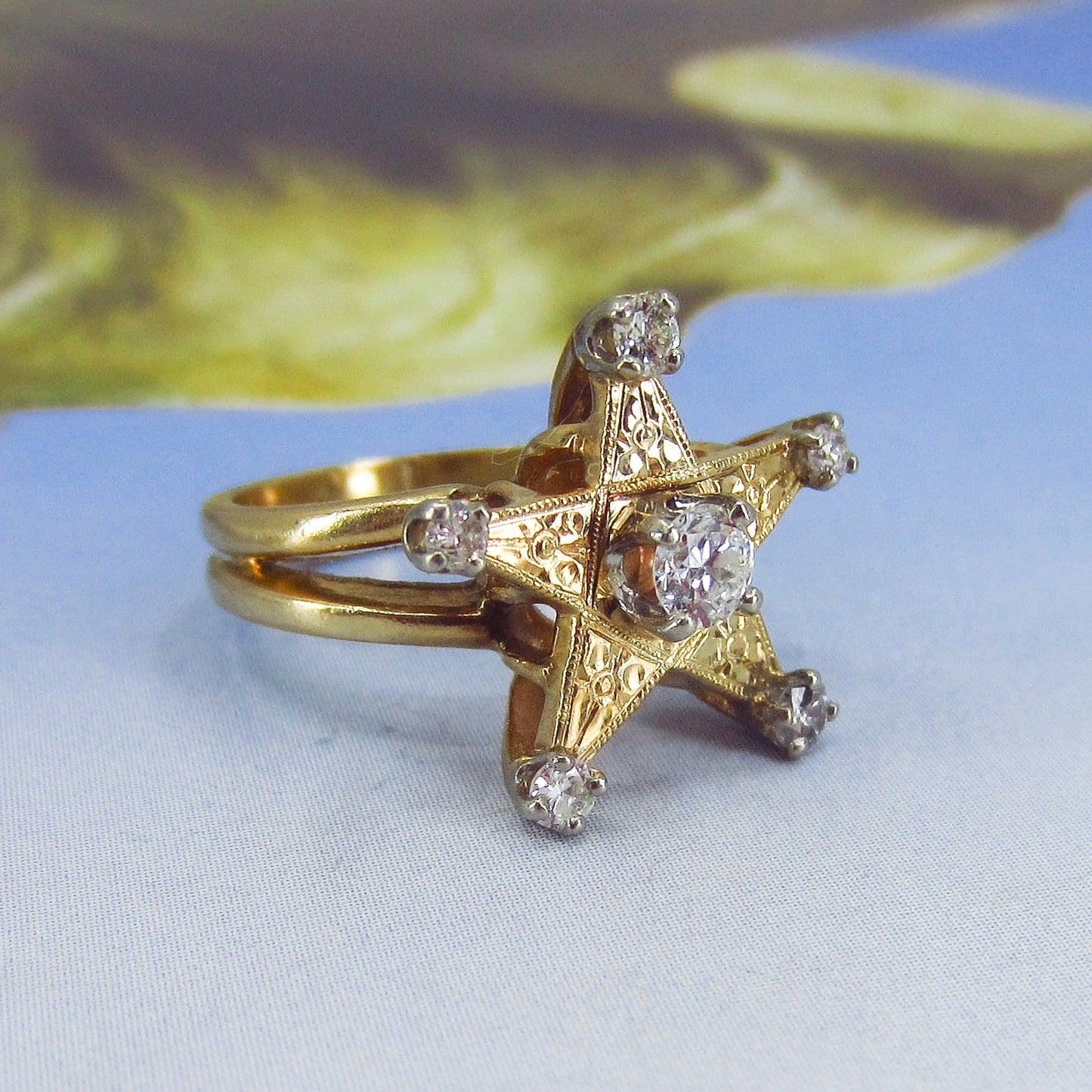 Mid-Century Diamond Star Ring 14k c. 1950