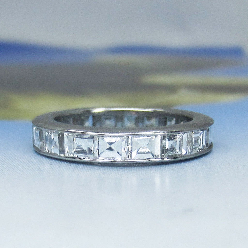 SOLD--Vintage Carré Cut 3.50ctw Eternity Band 18k, size 6