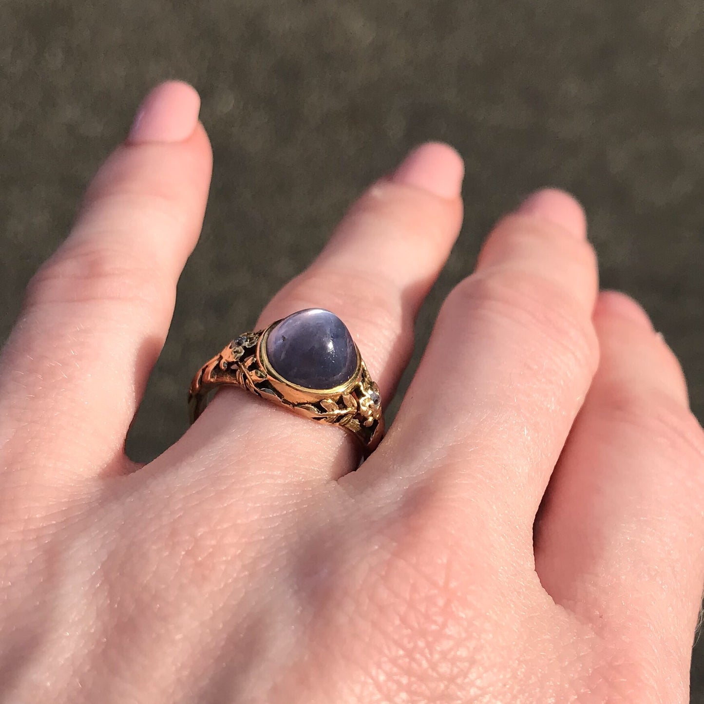 SOLD--Arts & Crafts Edward Oakes Star Sapphire and Diamond Ring 18k c. 1920
