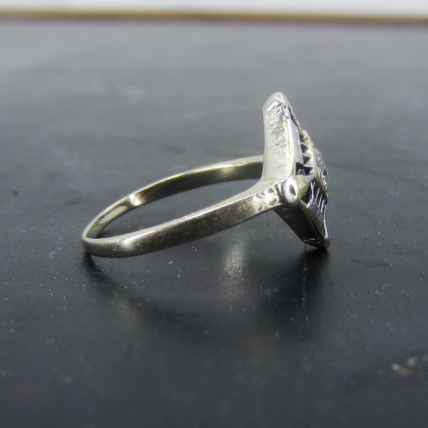 SOLD--Art Deco Old European .20ct Diamond Shaped Ring 18k c. 1930