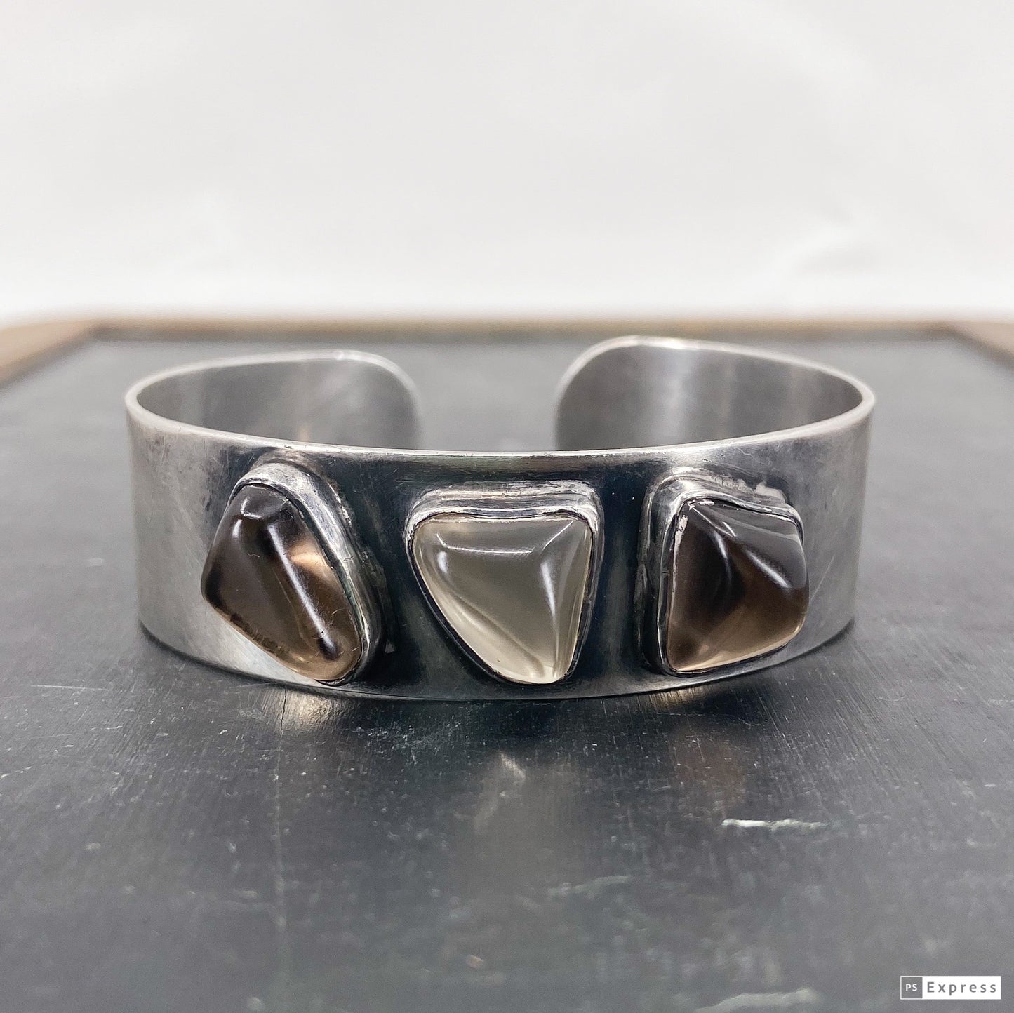 Modernist Quartz Cuff Bracelet Sterling, Kasityo Finland c. 1962