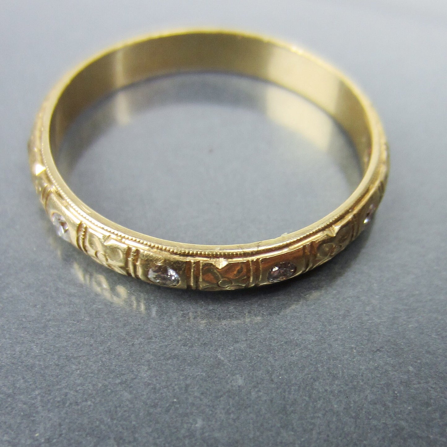 SOLD--Mid-Century Vintage Patterned Diamond Eternity Band 14k c. 1950