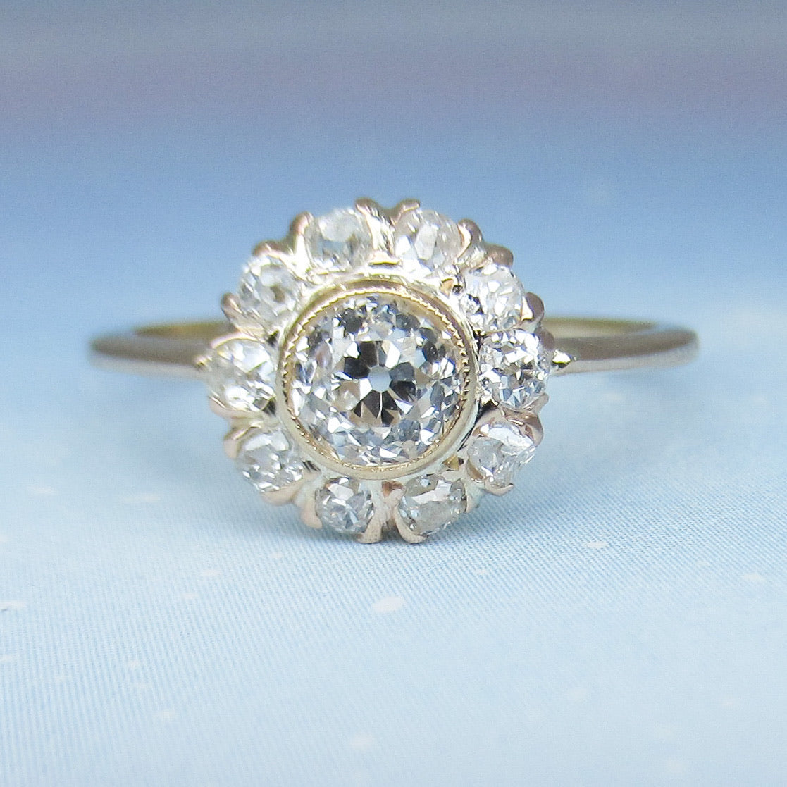 SOLD--Edwardian Old European Diamond Cluster Engagement Ring 14k