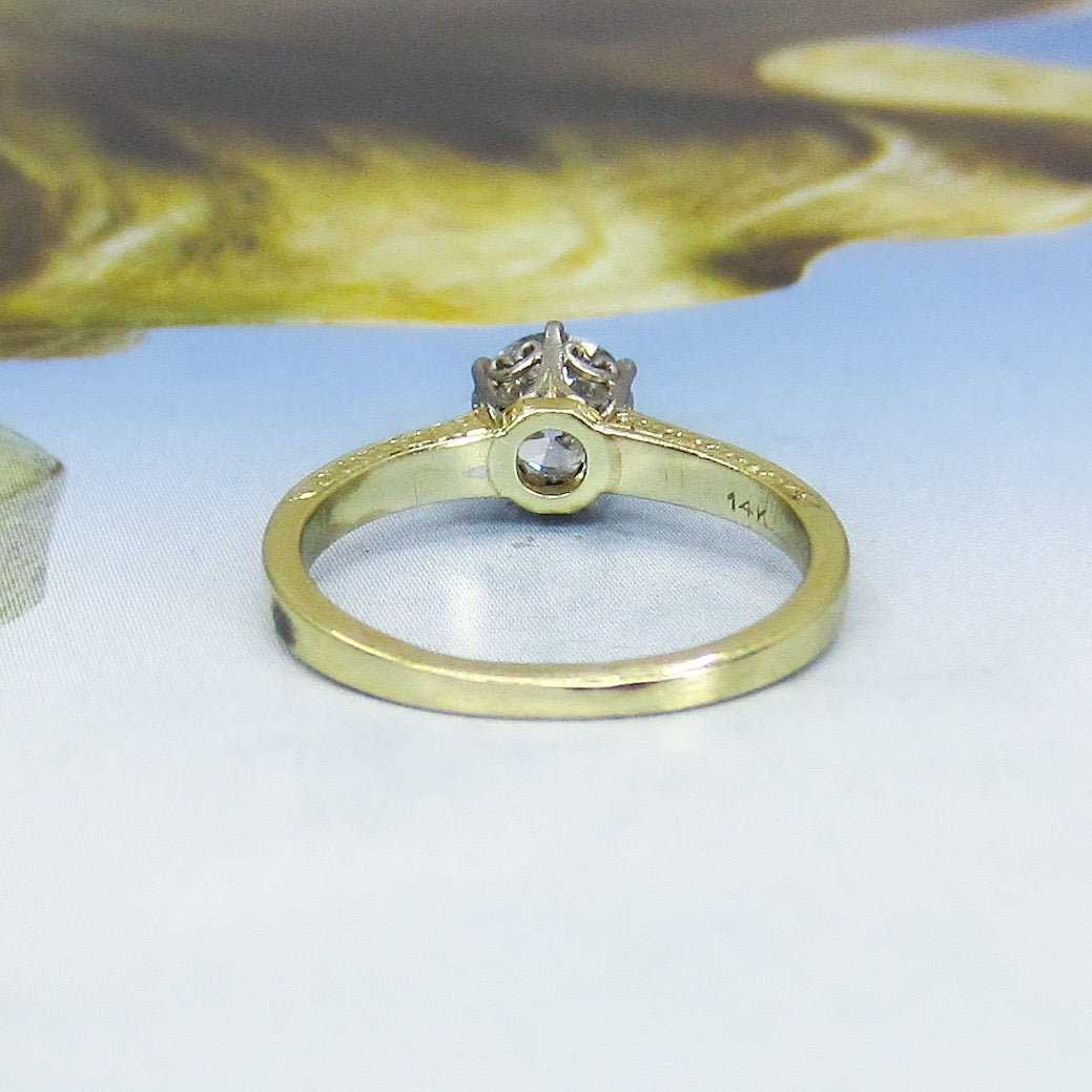 SOLD--Art Deco Old European .71ct Solitaire Diamond Engagement Ring Platinum/14k c. 1920