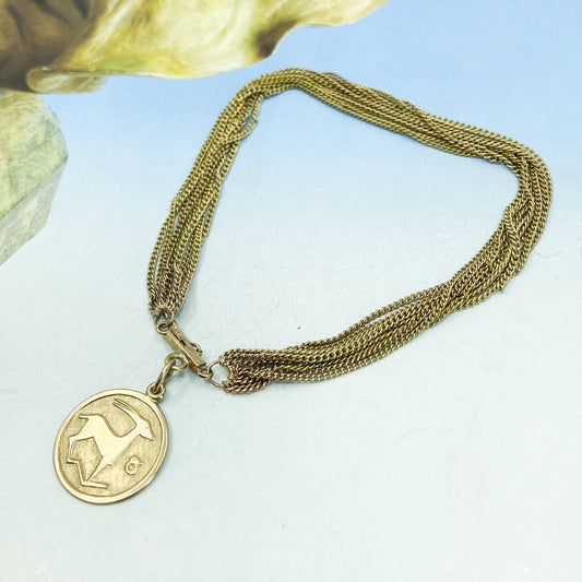 Mid-Century Capricorn Chain Charm Bracelet 9k c. 1960