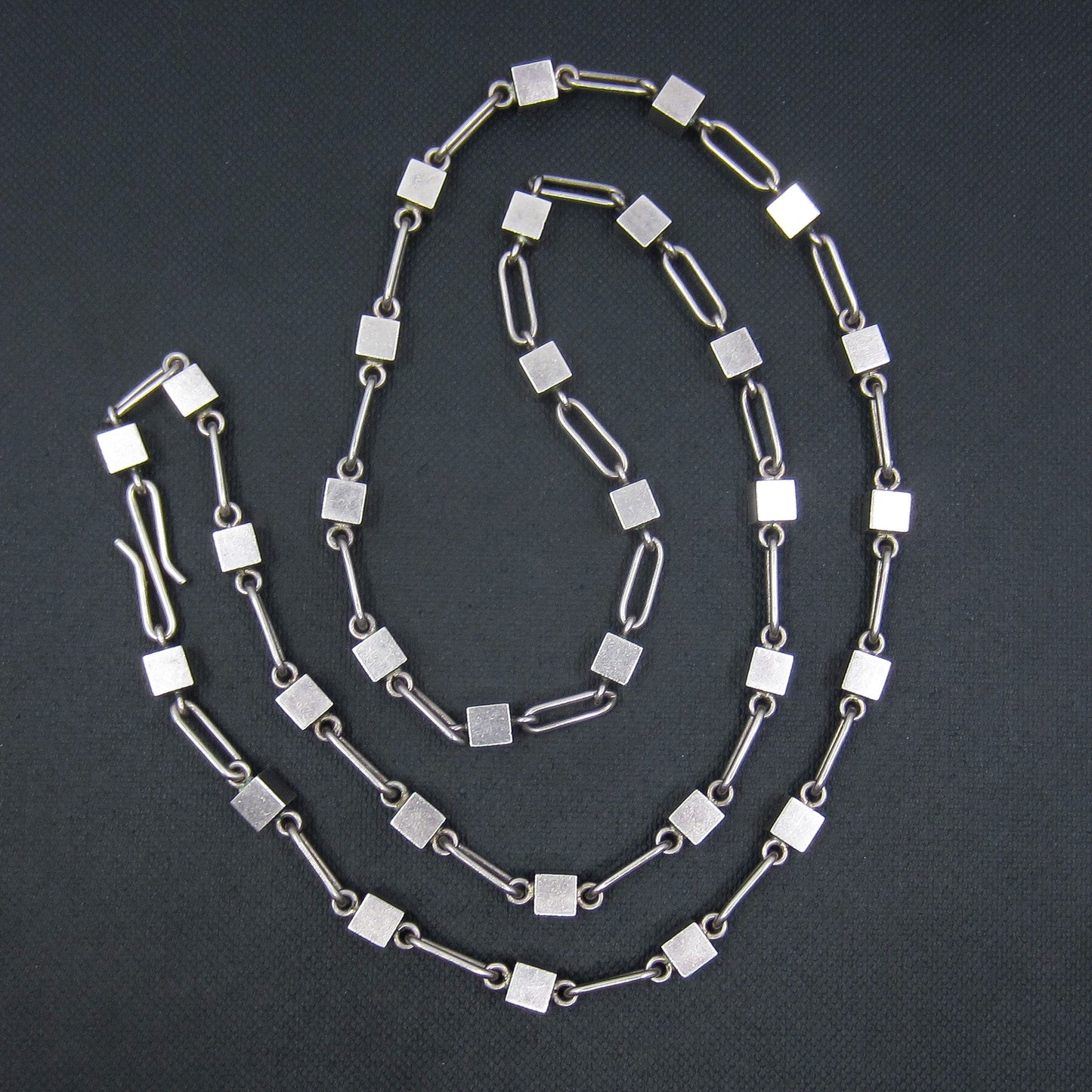 SOLD-Long Modernist Cube Chain Sterling, Arne Johansen Denmark c. 1960