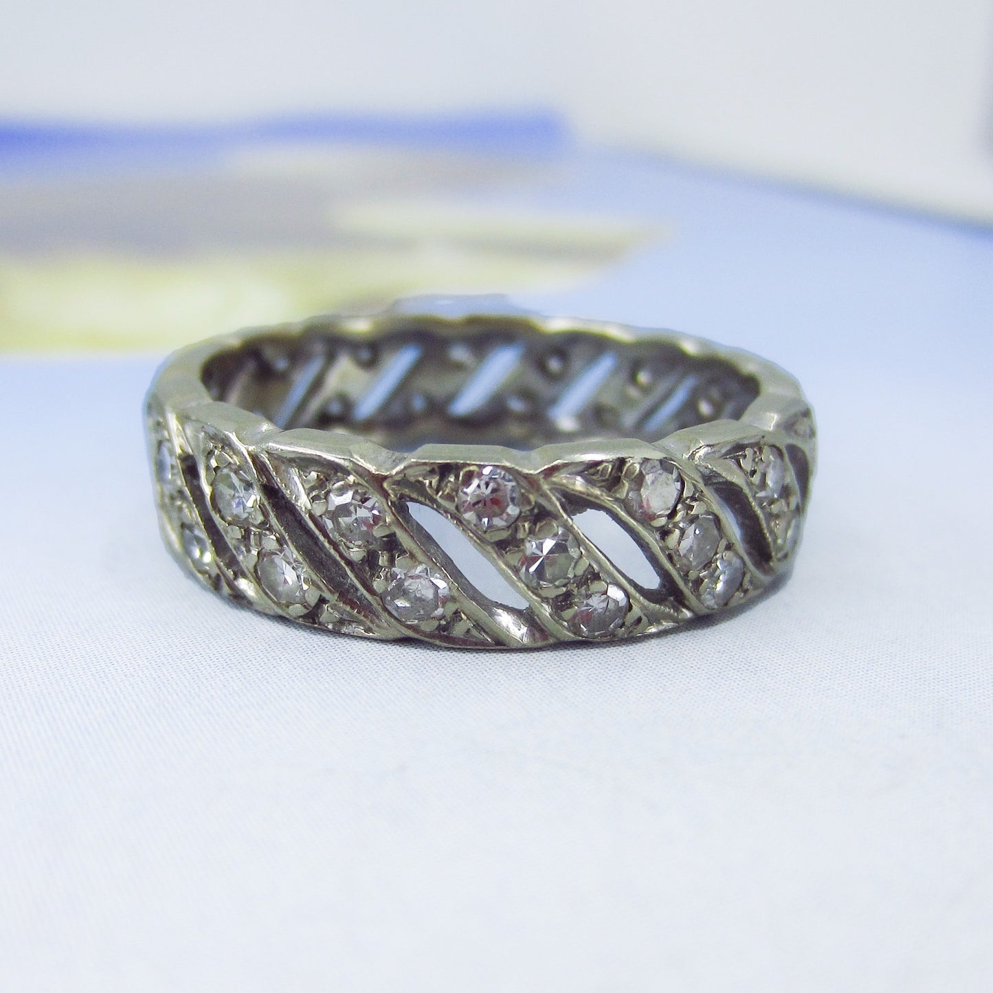 SOLD-Art Deco Wide Diamond Eternity Band 14k, size 10 c. 1930