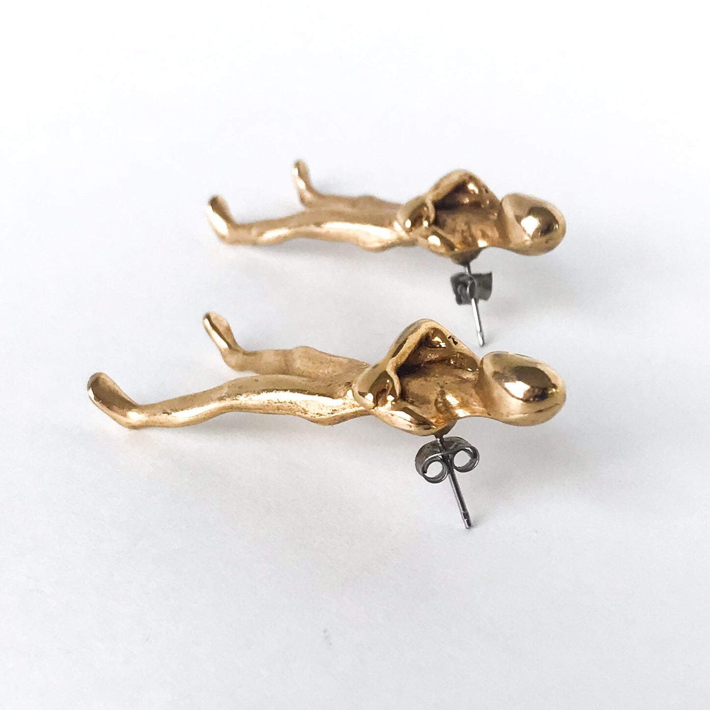 SOLD-Post Modern Large Figural Earrings Gold Plate c. 1980s