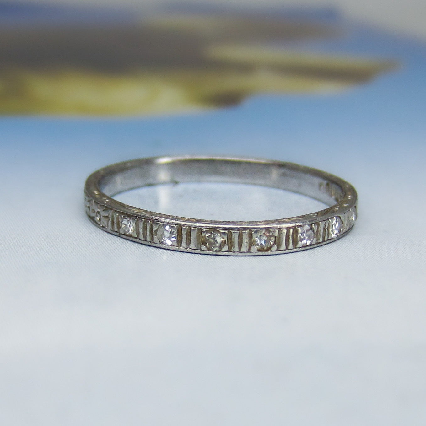 SOLD-Art Deco Diamond Engraved Band Platinum c. 1920