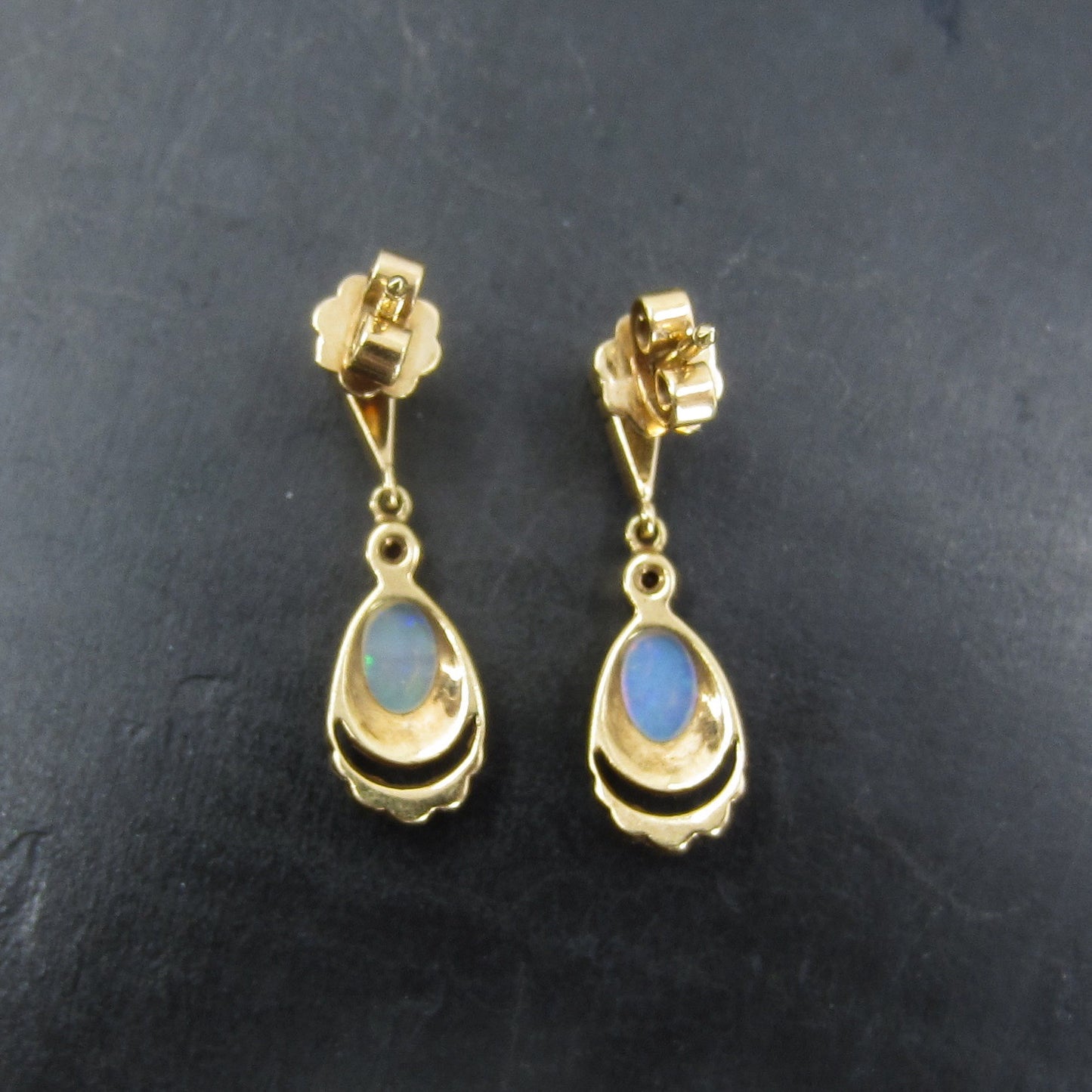 SOLD-Vintage Opal and Diamond Drop Earrings 14k