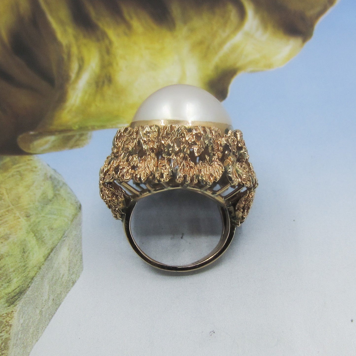 MidCentury HUGE Mabe Pearl Cocktail Ring 14k c. 1960