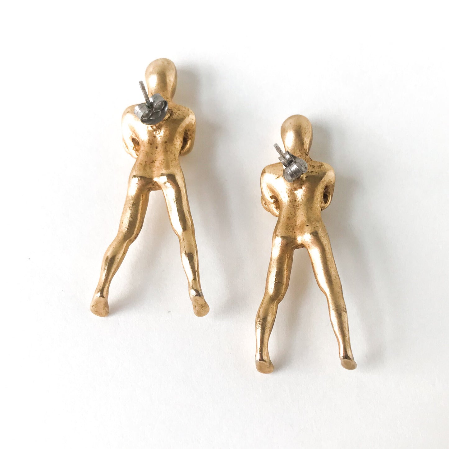 SOLD-Post Modern Large Figural Earrings Gold Plate c. 1980s