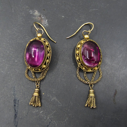 SOLD--Victorian Amethyst Locket Earrings 18k c. 1870