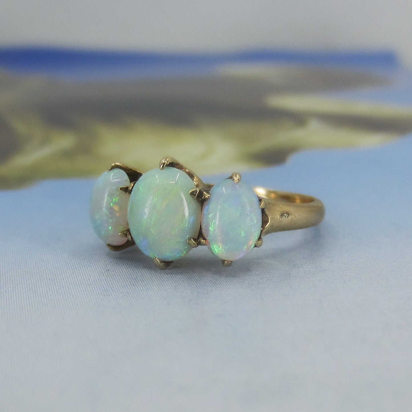 SOLD--Victorian Three Opal Ring 14k c. 1880