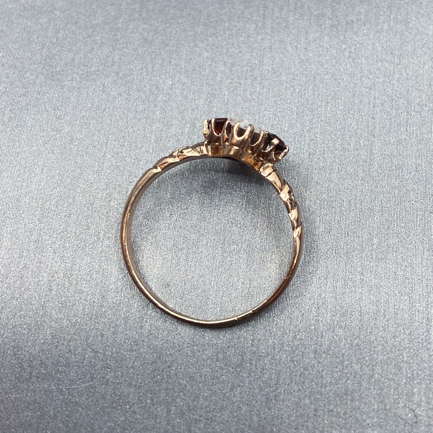 SOLD—Victorian Rose Cut Diamond and Garnet Ring 14k c. 1880