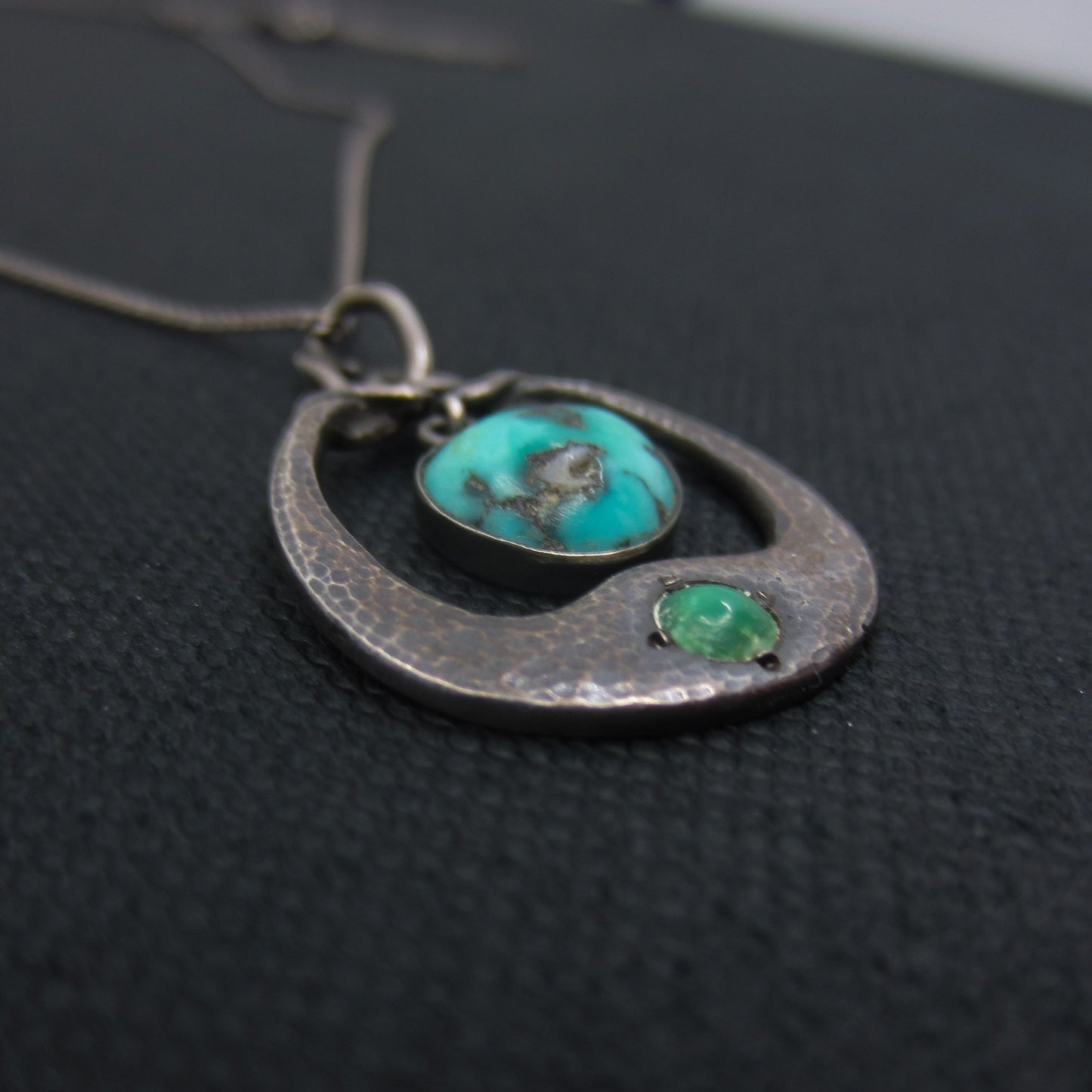 SOLD--Rare Arts & Crafts Hammered Turquoise Pendant Sterling, Liberty & Co c. 1910