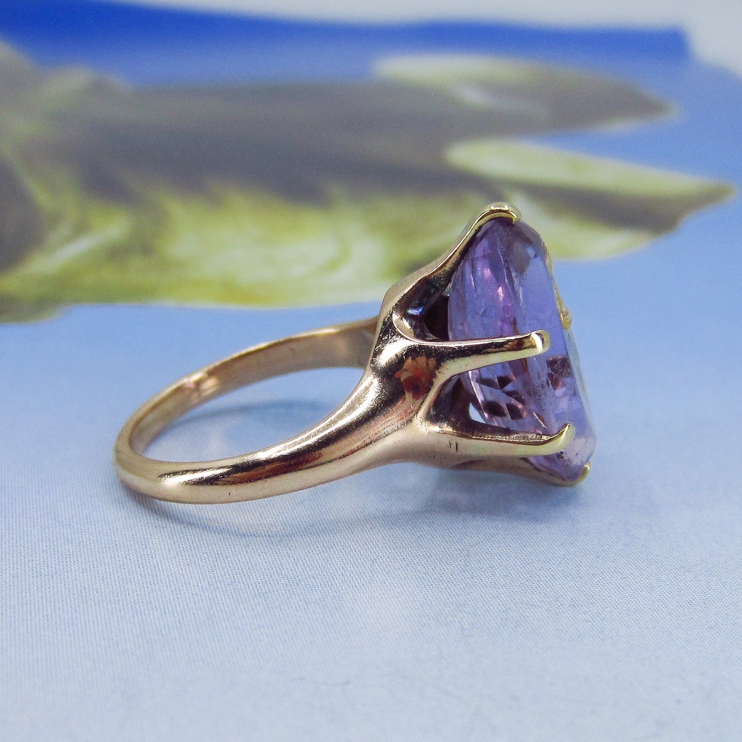 SOLD—Victorian Amethyst and Diamond Flower Ring 14k c. 1890