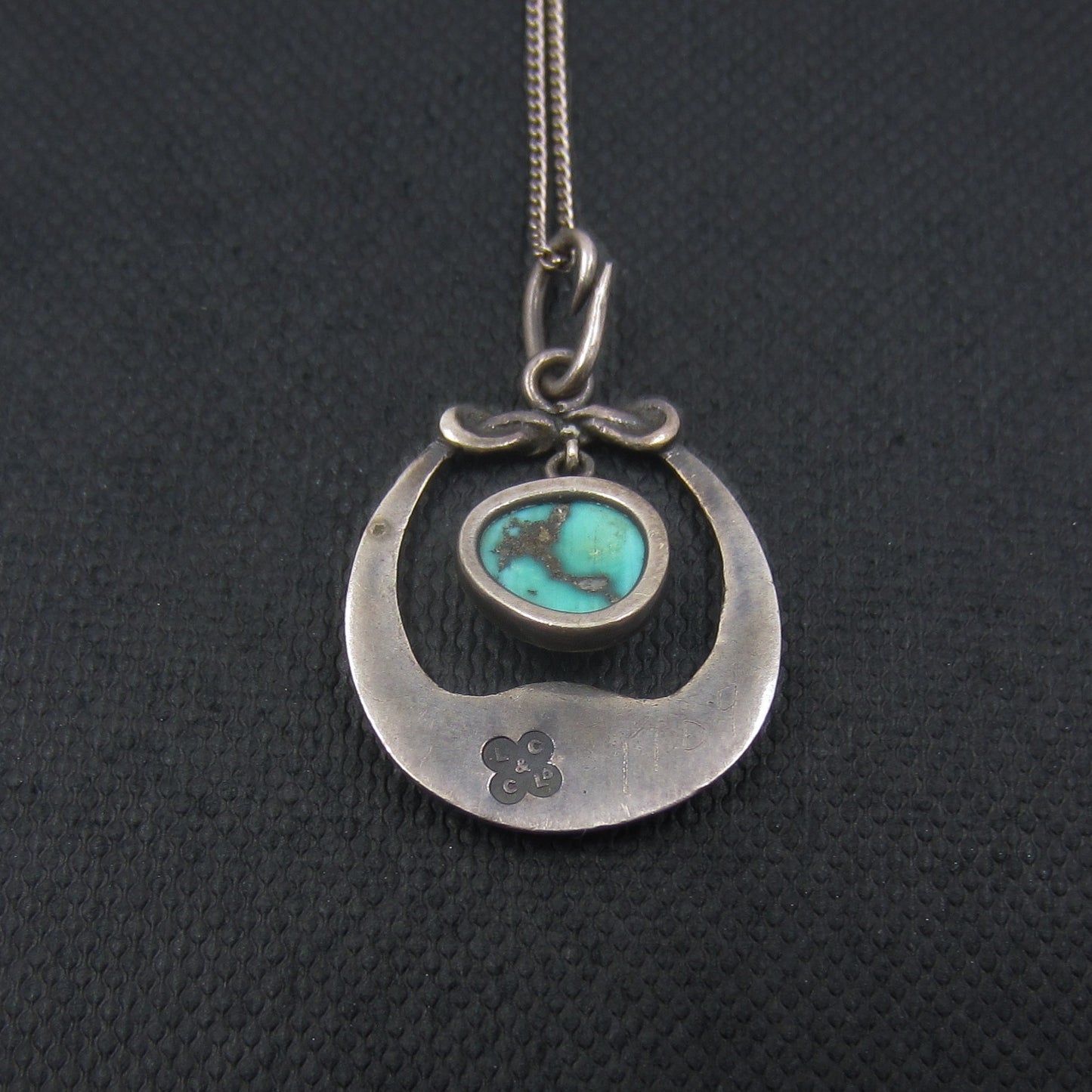 SOLD--Rare Arts & Crafts Hammered Turquoise Pendant Sterling, Liberty & Co c. 1910