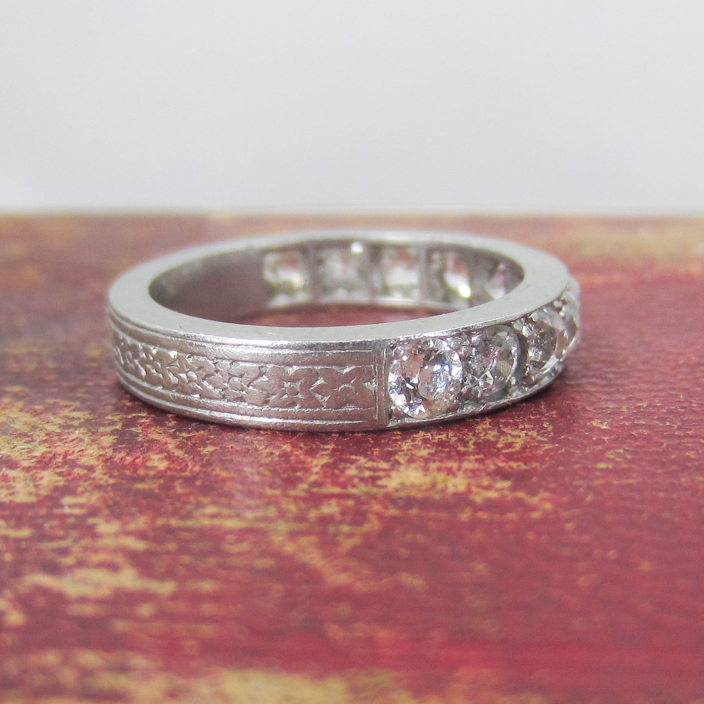 SOLD--Art Deco Old Mine Diamond 1.20ctw Band Platinum ,size 6.5 c. 1920