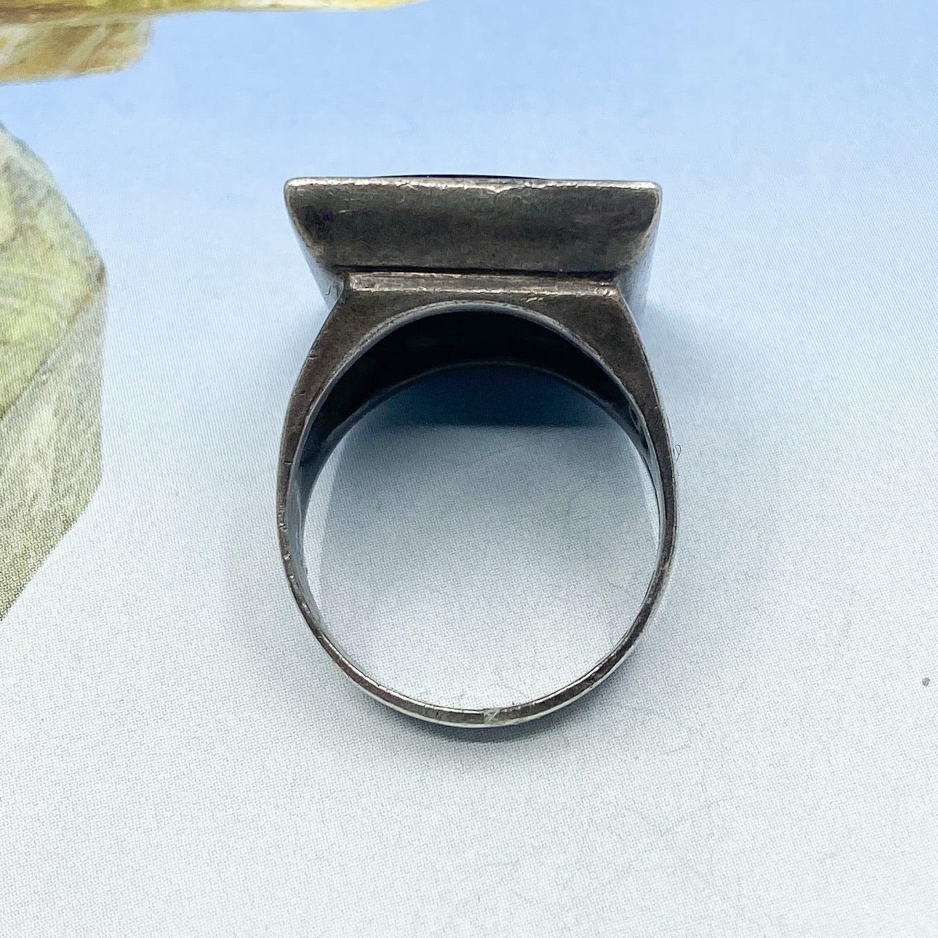 SOLD--Vintage Large Onyx Signet Ring Sterling c. 1970