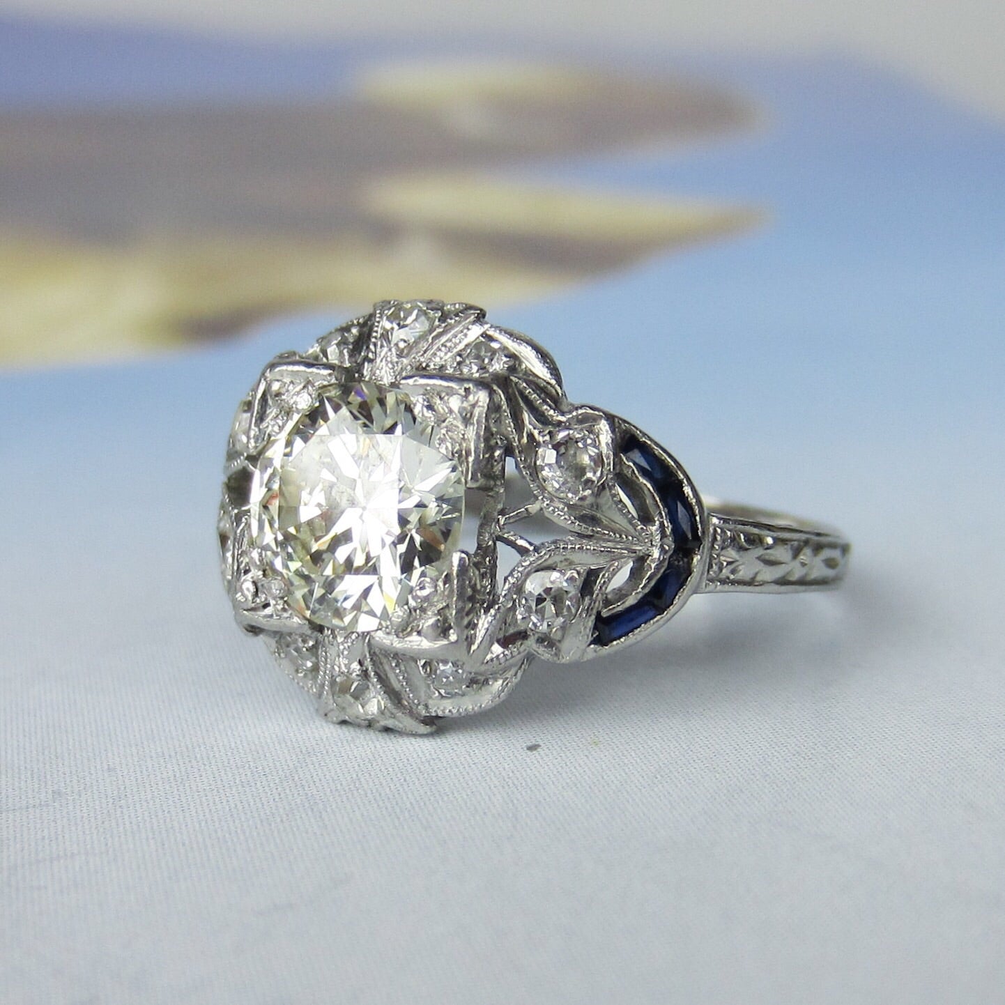 SOLD--Art Deco 1.08ct Diamond Engagement Ring Platinum c. 1930