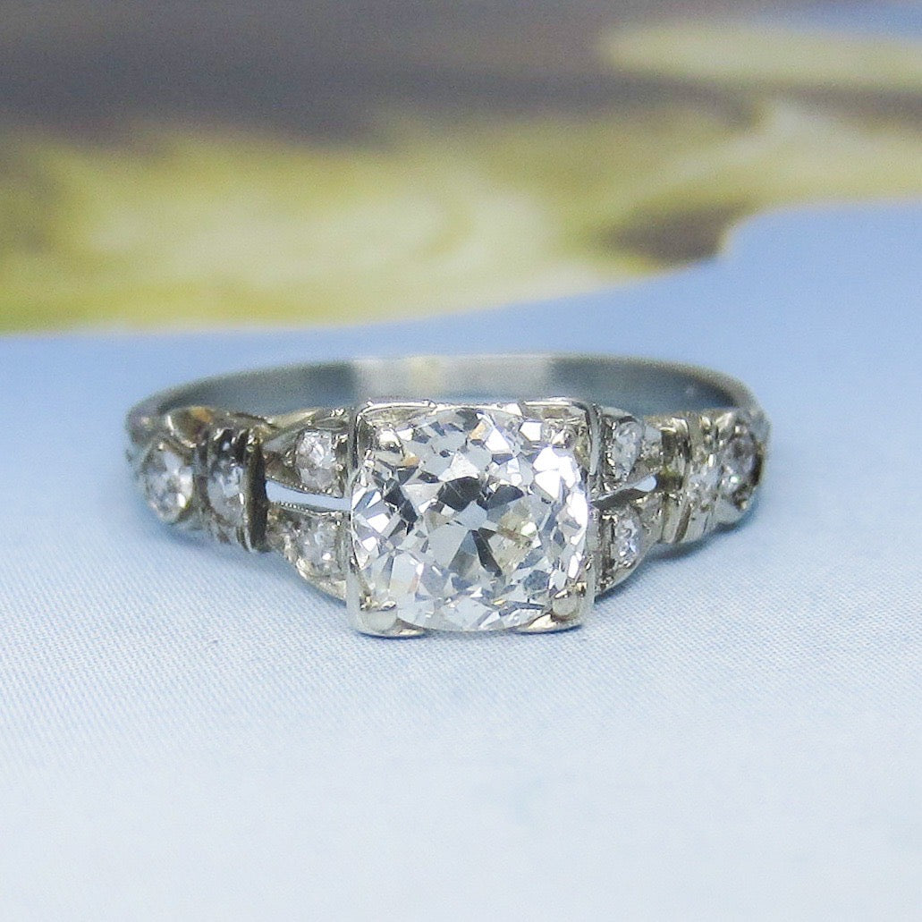 SOLD--Art Deco Old Mine .67ct Diamond Engagement Ring 18k c. 1920