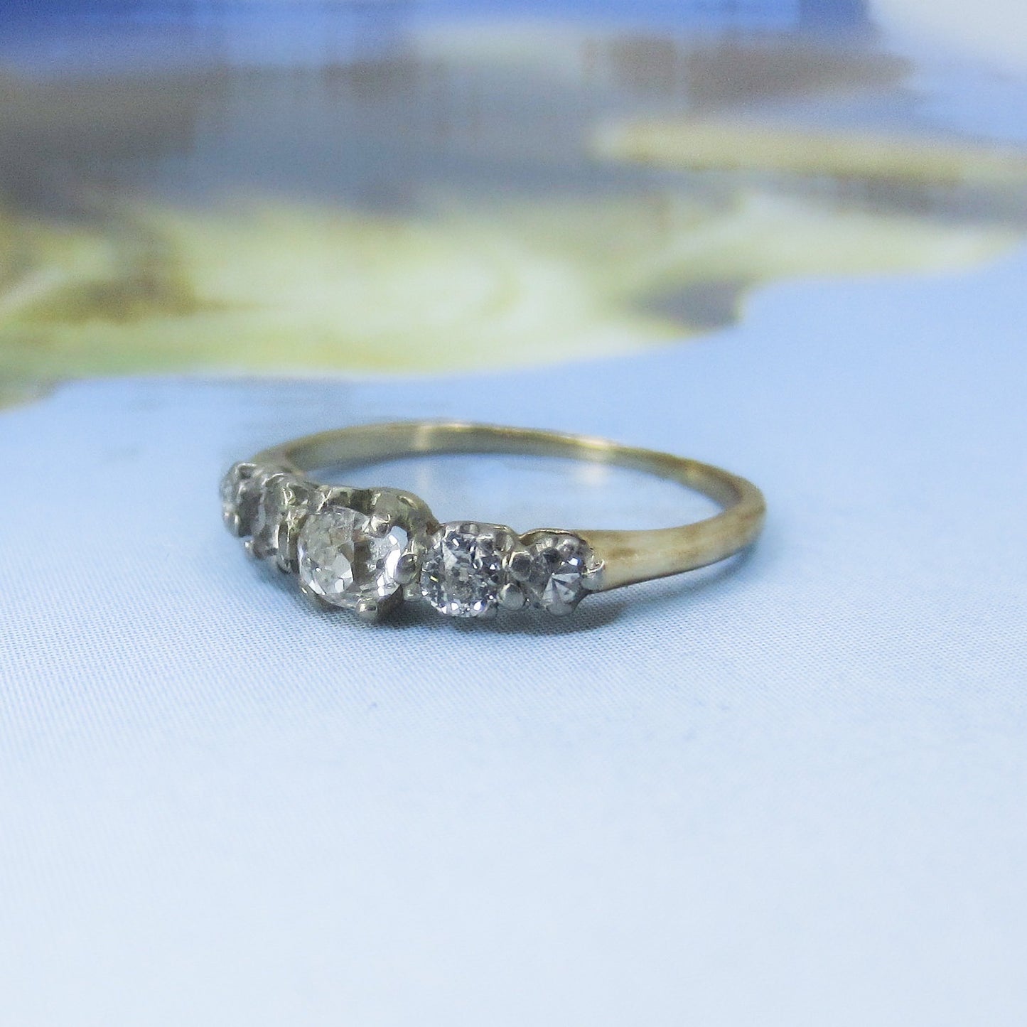 Dainty Edwardian Five Old Mine Diamond Band 18k