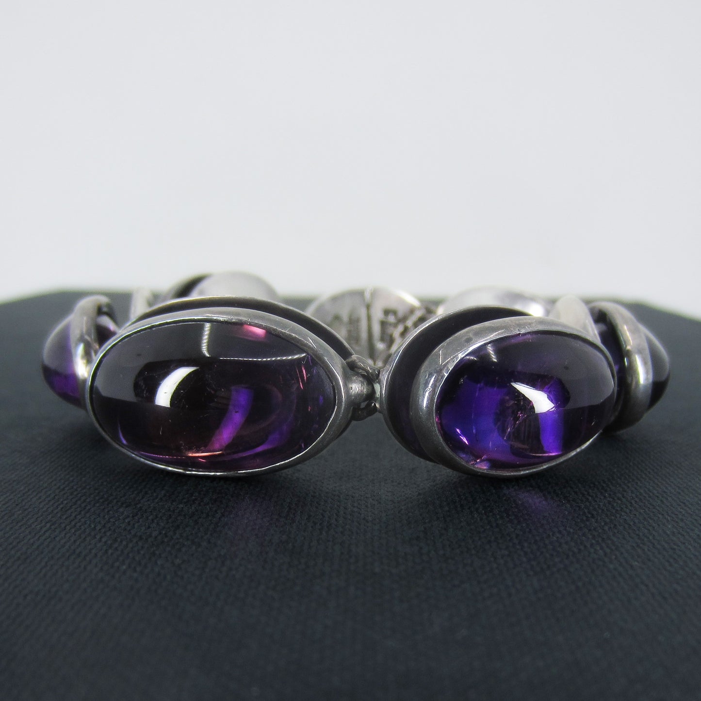 SOLD--Antonio Pineda Mid-Century Amethyst Cabochon Bracelet Sterling Silver c. 1960