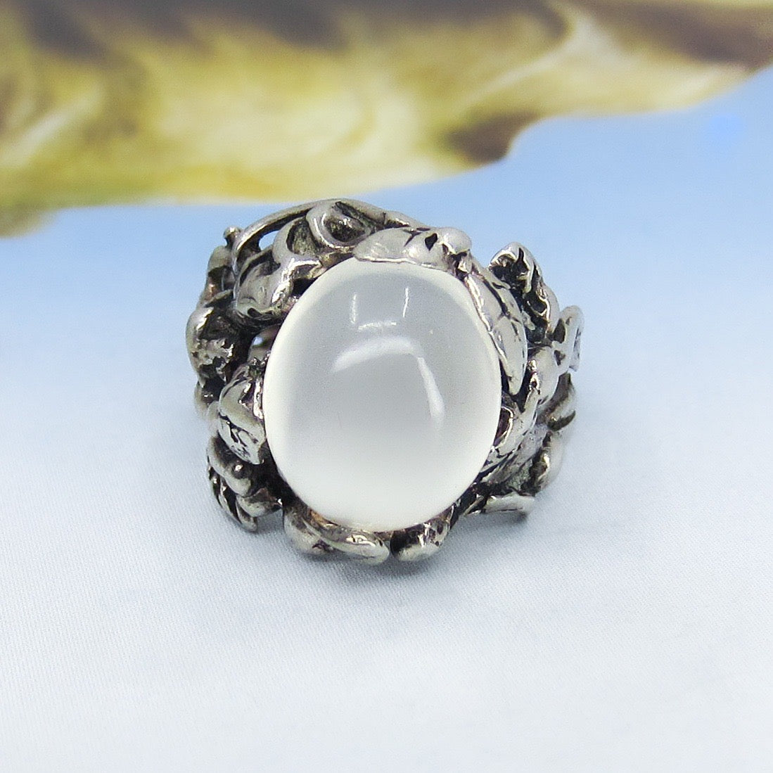 Vintage Brutalist Moonstone Ring Sterling c. 1970