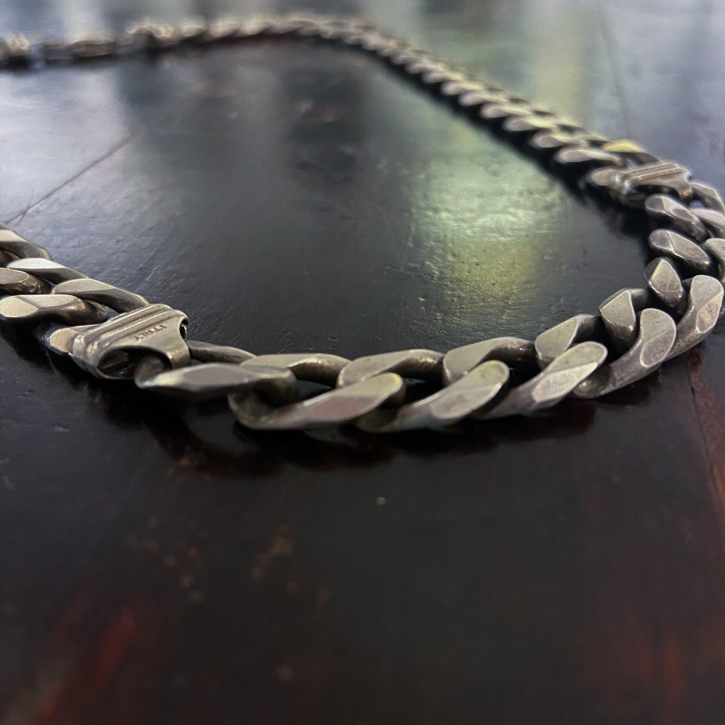 SOLD--Heavy Unisex Flat Curb Link Chain Sterling c. 1980