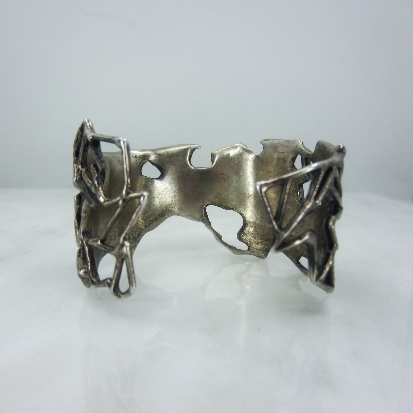 Modernist Geometric Textured Cuff Sterling c. 1970