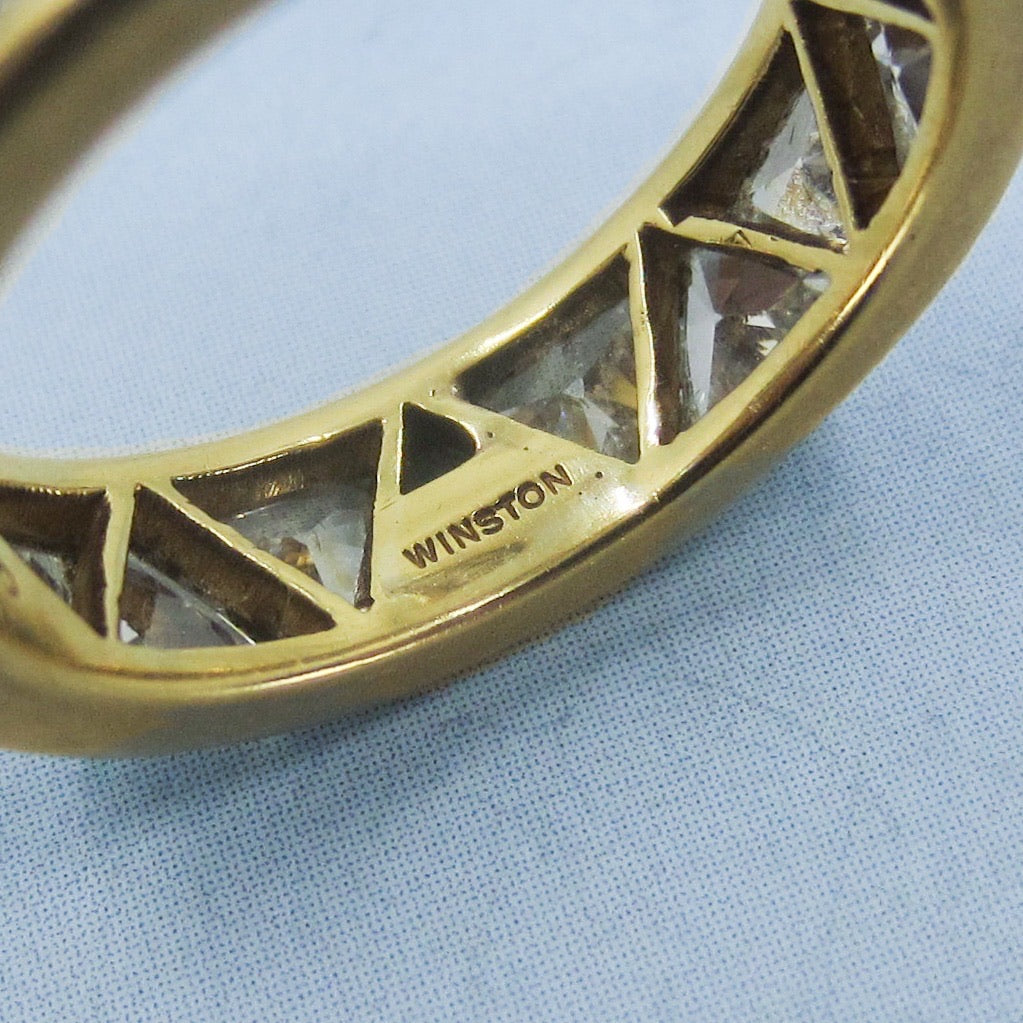 SOLD--Modernist Harry Winston Trillion Cut Diamond Eternity Band 18k, size 7 c. 1970