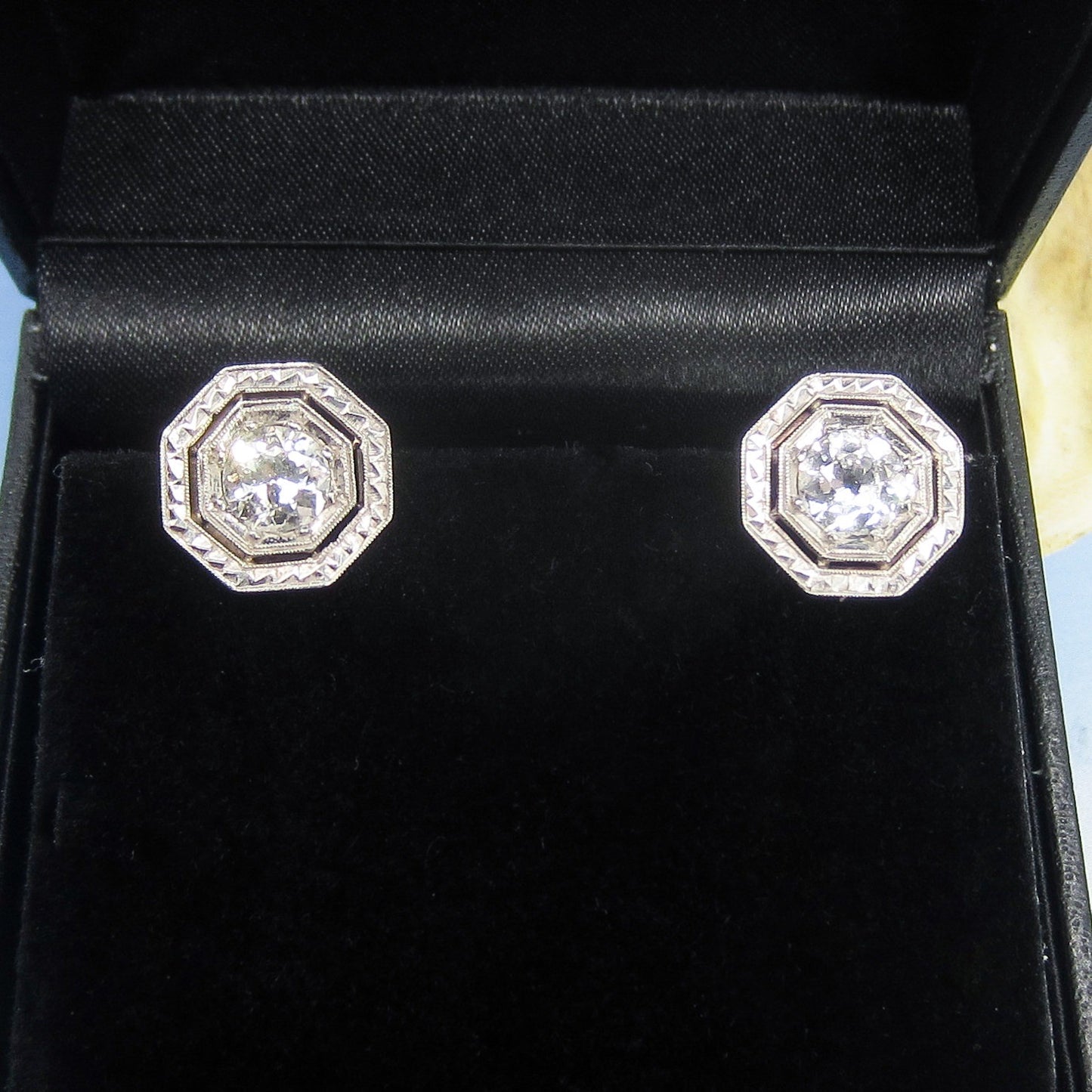 SOLD--Art Deco Old European Diamond 1.40ctw Stud Earrings 14k c. 1930