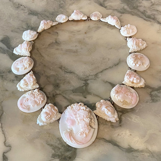 Grand Victorian Conch Shell Cameo Necklace 14k c. 1870