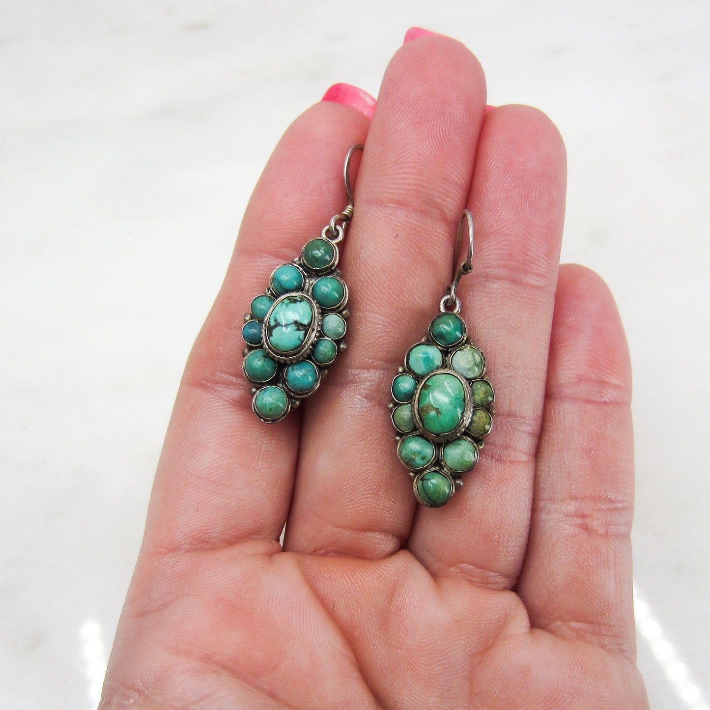 SOLD--Vintage Turquoise Cluster Earrings Sterling c. 1970