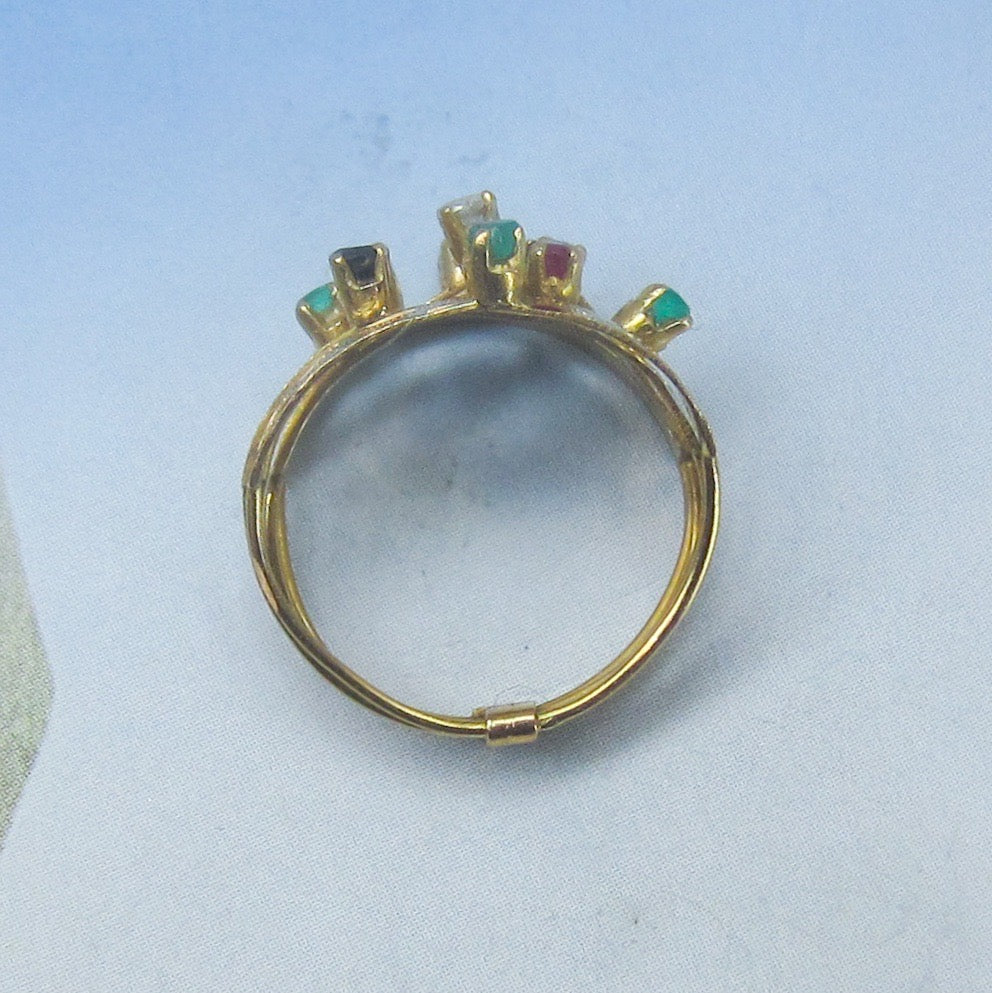 SOLD-Mid-Century Multi-Gem Harem Ring 18k, size 6 c. 1960