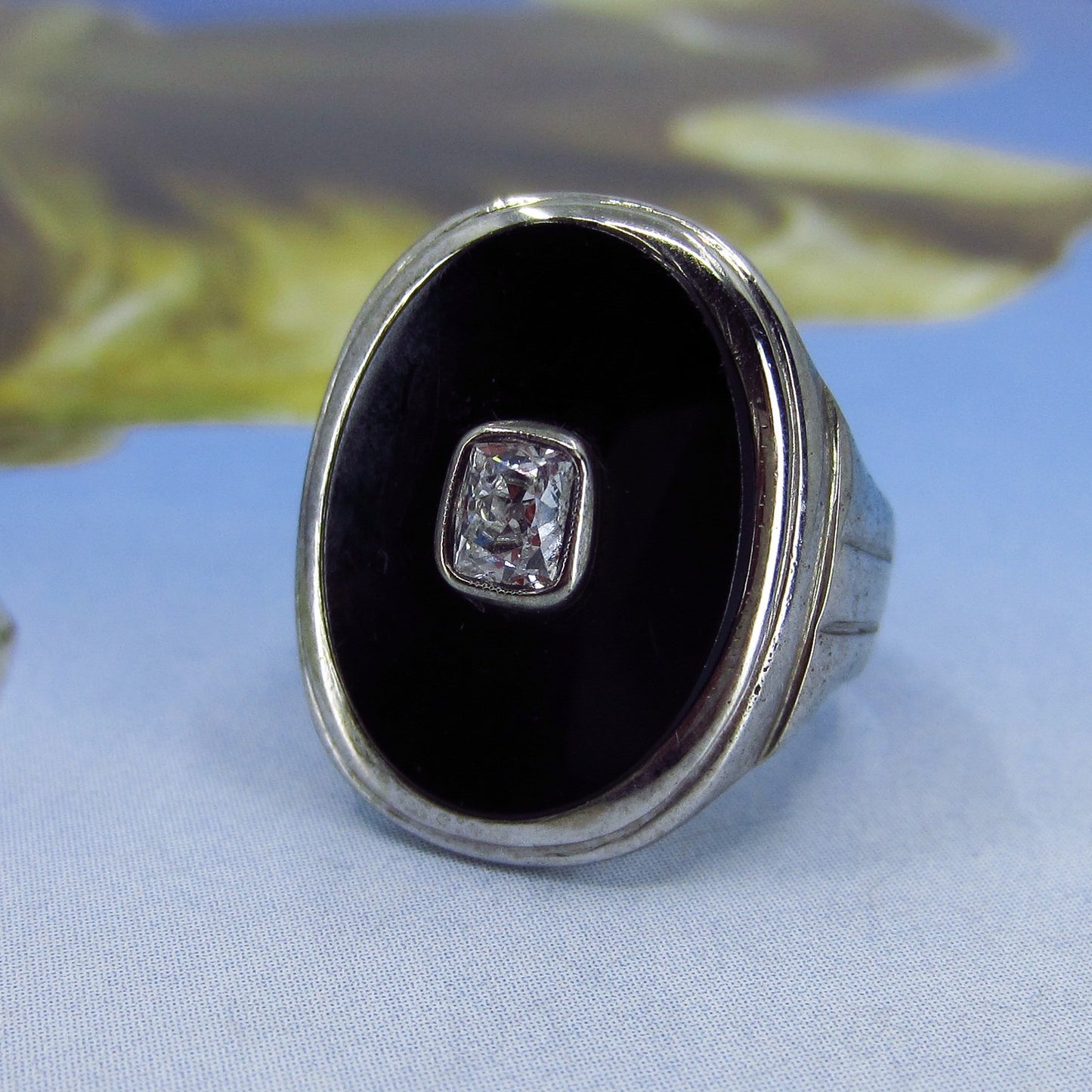 SOLD—Art Deco Old Mine Diamond and Onyx Signet Ring 10kc. 1920