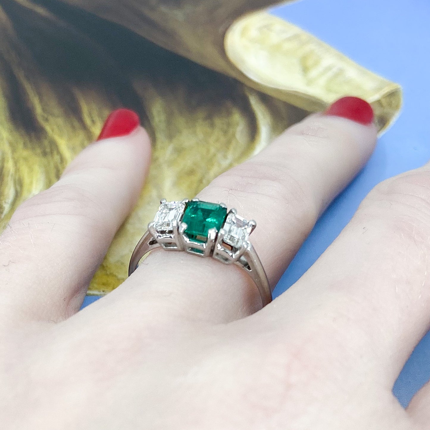 SOLD Vintage Mid-Century Emerald and Diamond Ring 18k/Plat c. 1950