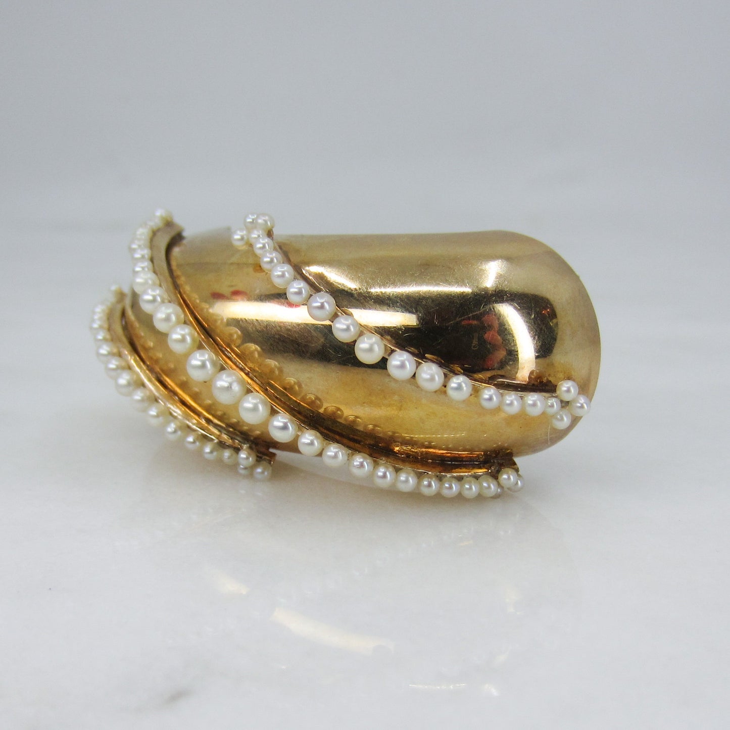 Retro Pearl Brooch 14k, Paul Lackritz c.1940