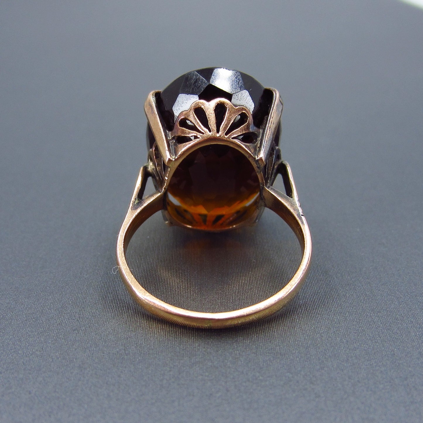 SOLD—Retro Huge Oval Garnet Cocktail Ring 14k c. 1940