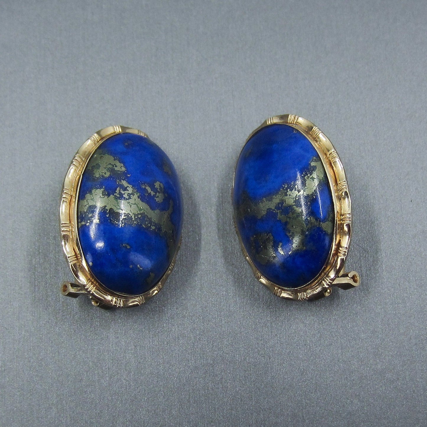 Large Mid-Century Lapis Earrings 14k c. 1960